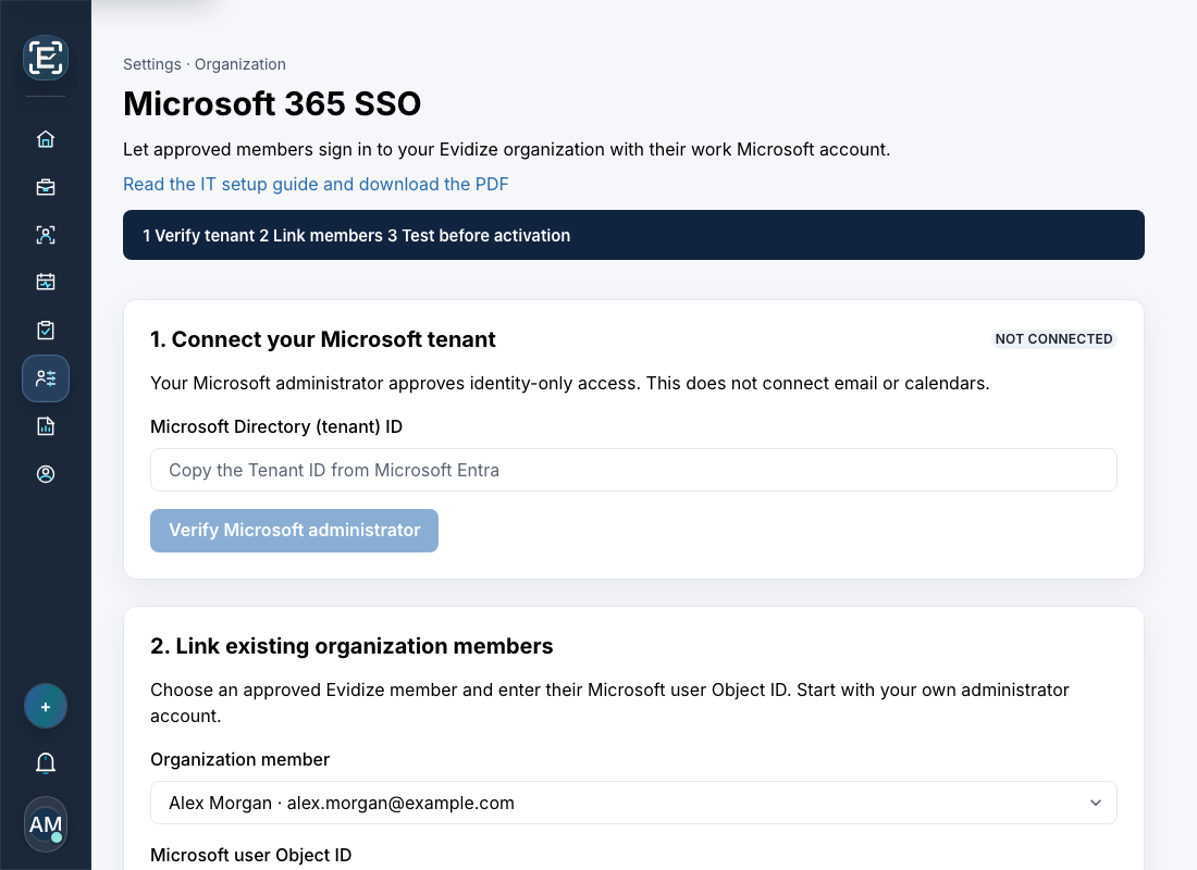 Administrator setup: tenant and member identity